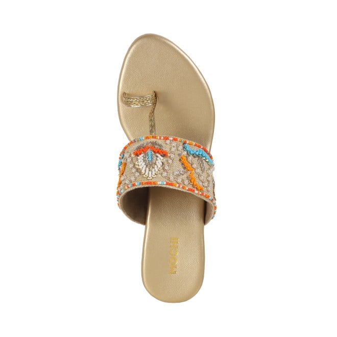 Mochi Women Gold Ethnic Slip Ons (SKU: 35-1284-15-39)