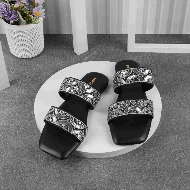 Mochi Women Black Party Slides (SKU: 35-1293-11-36)