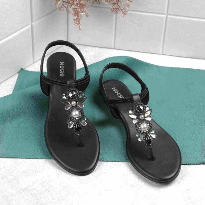 Mochi Women Black Ethnic Sandals