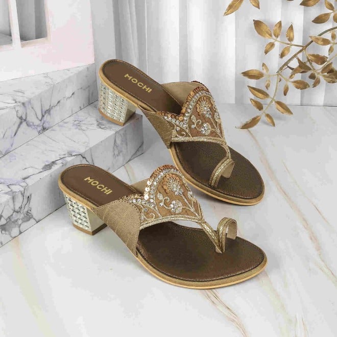 Mochi Women Antic-gold Ethnic Pumps