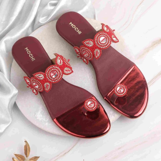 Mochi Women Maroon Wedding Kolhapuris (SKU: 35-1522-44-36)