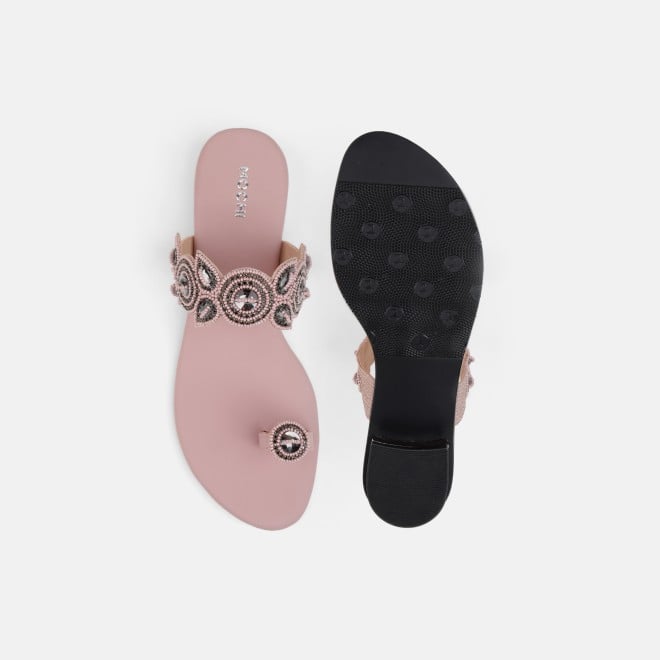 Mochi Women Peach Ethnic Slip Ons (SKU: 35-1522-80-39)