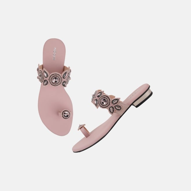 Mochi Women Peach Ethnic Slip Ons (SKU: 35-1522-80-39)