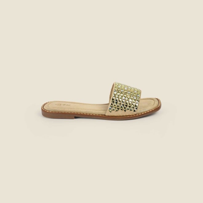Mochi Women Gold Casual Slippers (SKU: 35-1610-15-37)