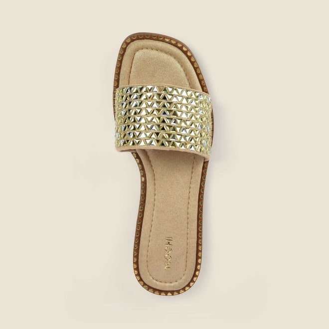 Mochi Women Gold Casual Slippers (SKU: 35-1610-15-37)