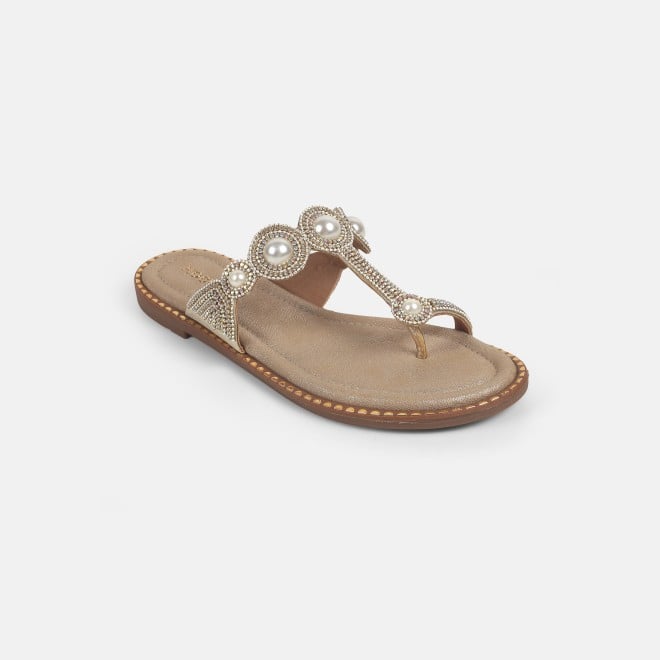 Mochi Women Gold Ethnic Slip Ons