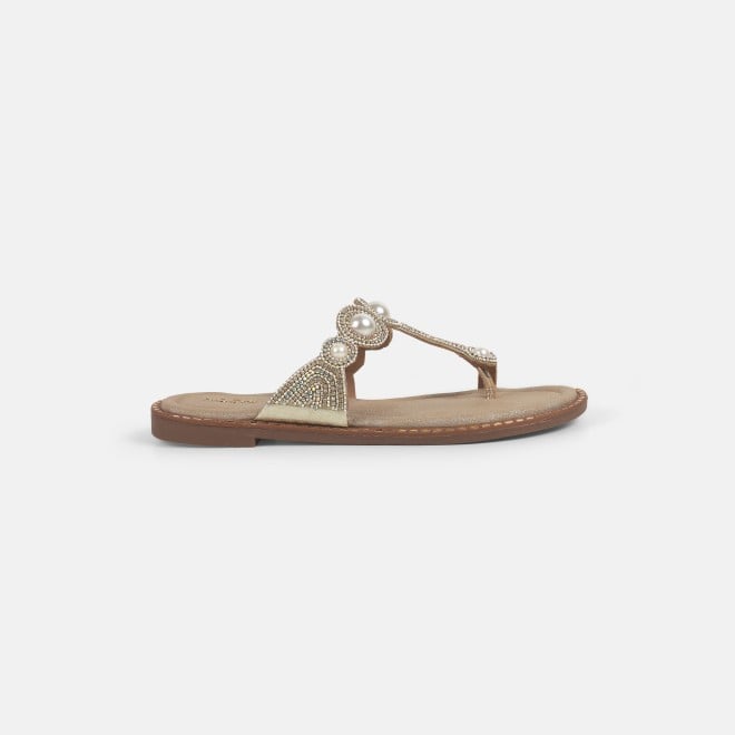 Mochi Women Gold Ethnic Slip Ons (SKU: 35-1614-15-36)