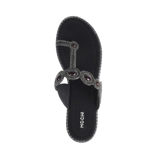 Mochi Women Black Ethnic Slip Ons (SKU: 35-1614-11-36)