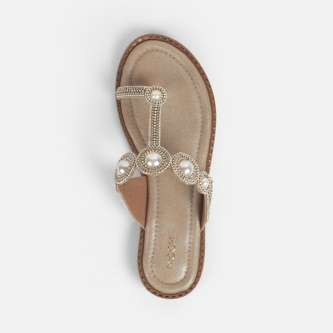 Mochi Women Gold Ethnic Slip Ons (SKU: 35-1614-15-36)