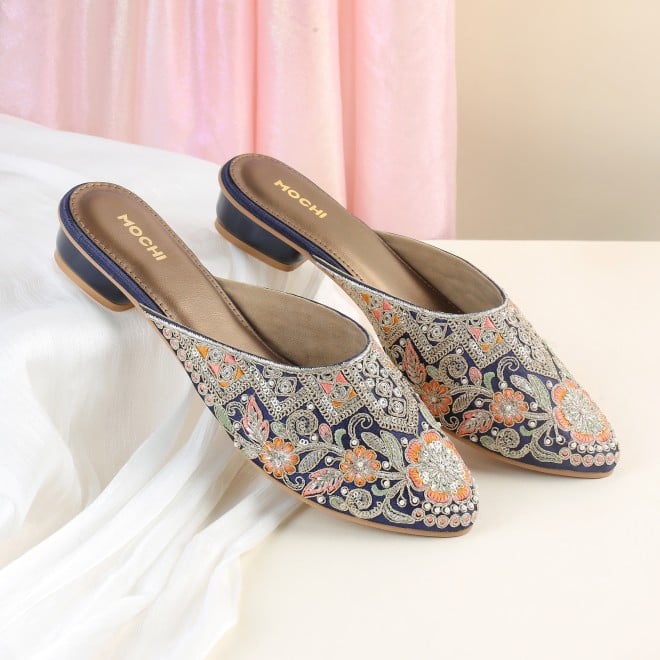 Mochi Women Blue Wedding Slip Ons