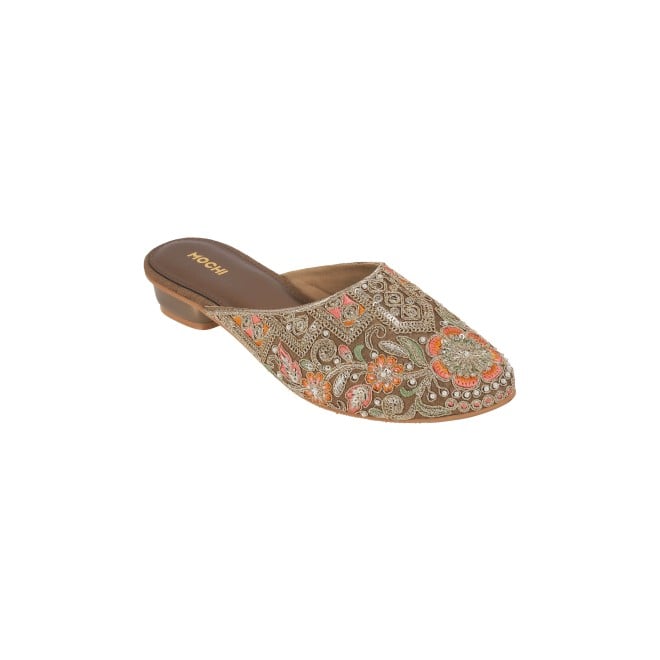 Mochi Women Antique-Gold Wedding Slip Ons