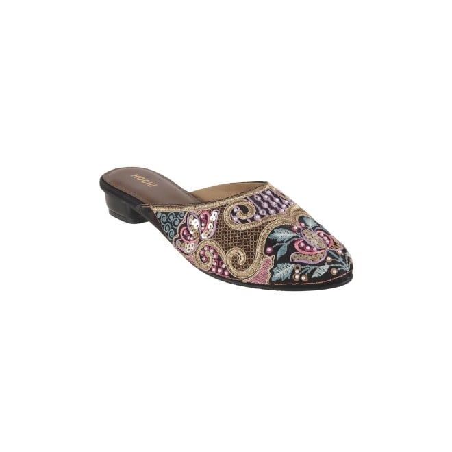 Mochi Women Black Ethnic Slip Ons