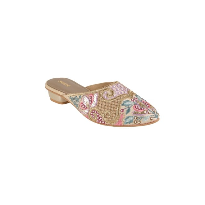 Mochi Women Gold Ethnic Slip Ons