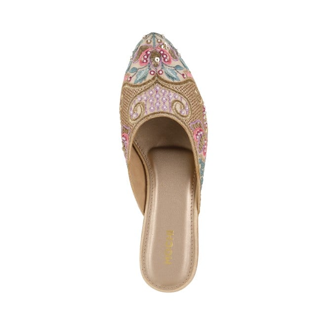 Mochi Women Gold Ethnic Slip Ons (SKU: 35-1629-15-36)