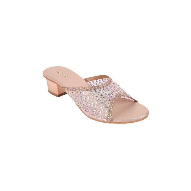 Mochi Women Rose-Gold Ethnic Slip Ons