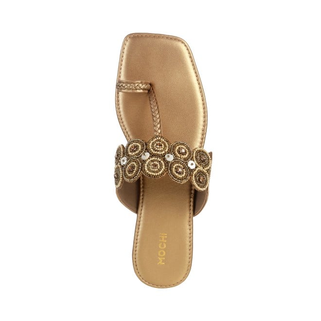 Mochi Women Antique-Gold Ethnic Slip Ons (SKU: 35-1660-28-36)