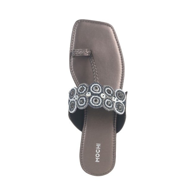 Mochi Women Gun-Metal Ethnic Slip Ons (SKU: 35-1660-29-36)