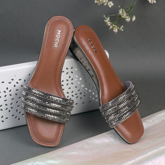 Mochi Women Gun-Metal Casual Sandals