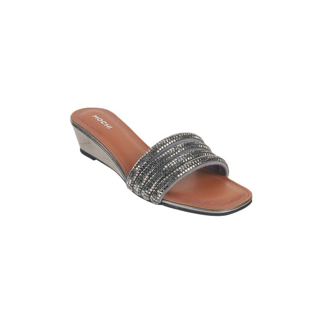 Mochi Women Gun-Metal Casual Sandals