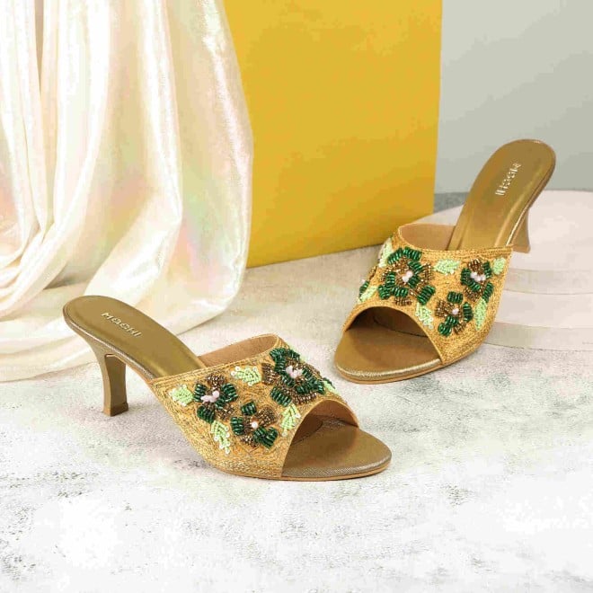 Mochi Women Gold Ethnic Mules