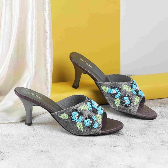 Mochi Women Gun-metal Ethnic Mules