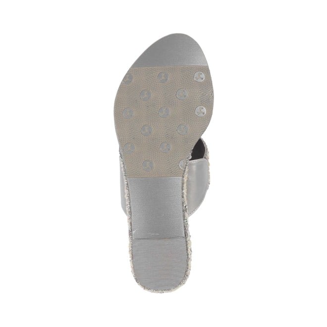 Mochi Women Silver Ethnic Flip-Flops (SKU: 35-173-27-36)