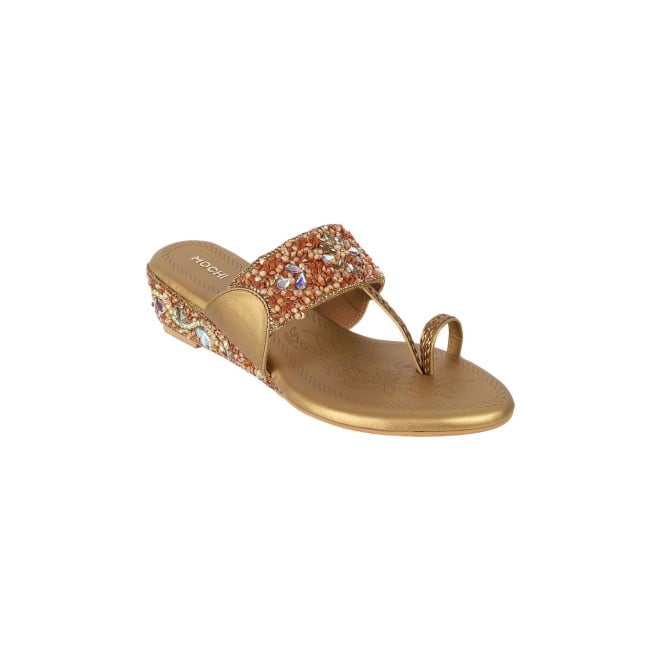 Mochi Women Antic-gold Ethnic Flip-Flops (SKU: 35-173-28-36)