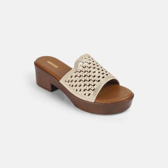 Mochi Women Beige Casual Slip Ons