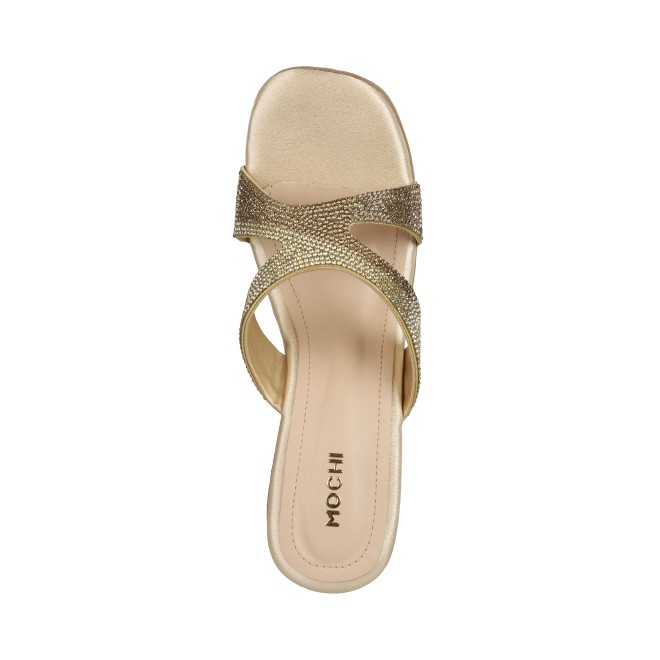 Mochi Women Gold Party Slip Ons (SKU: 35-175-15-36)