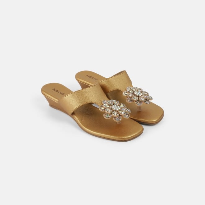 Mochi Women Antic-gold Party Slip Ons (SKU: 35-1755-28-36)