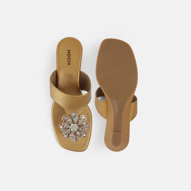 Mochi Women Antic-gold Party Slip Ons (SKU: 35-1755-28-36)