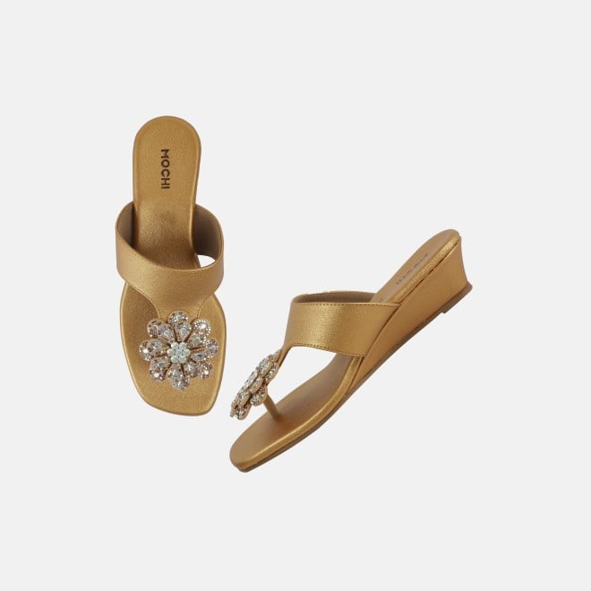 Mochi Women Antic-gold Party Slip Ons (SKU: 35-1755-28-36)
