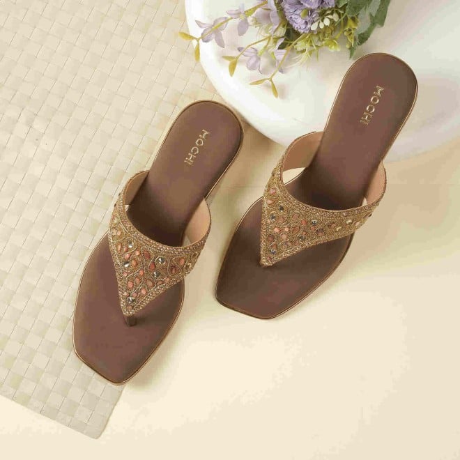 Mochi Women Antic-gold Wedding Slip Ons