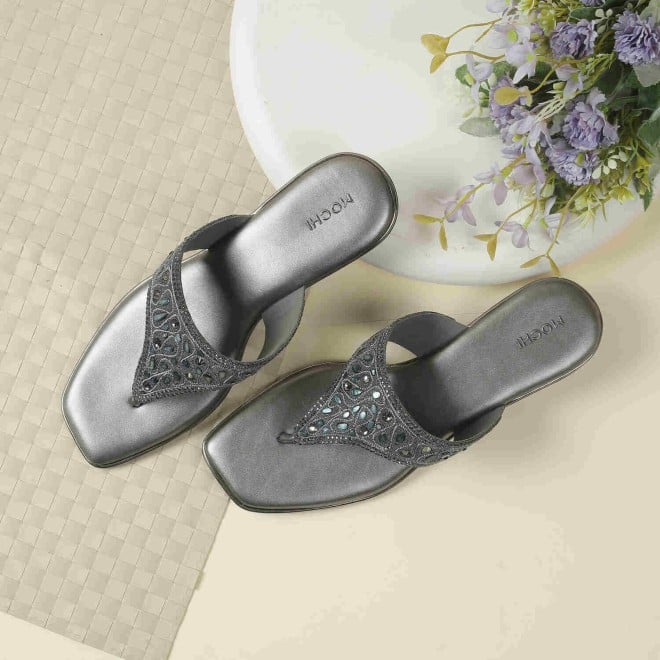 Mochi Women Gun-metal Wedding Slip Ons