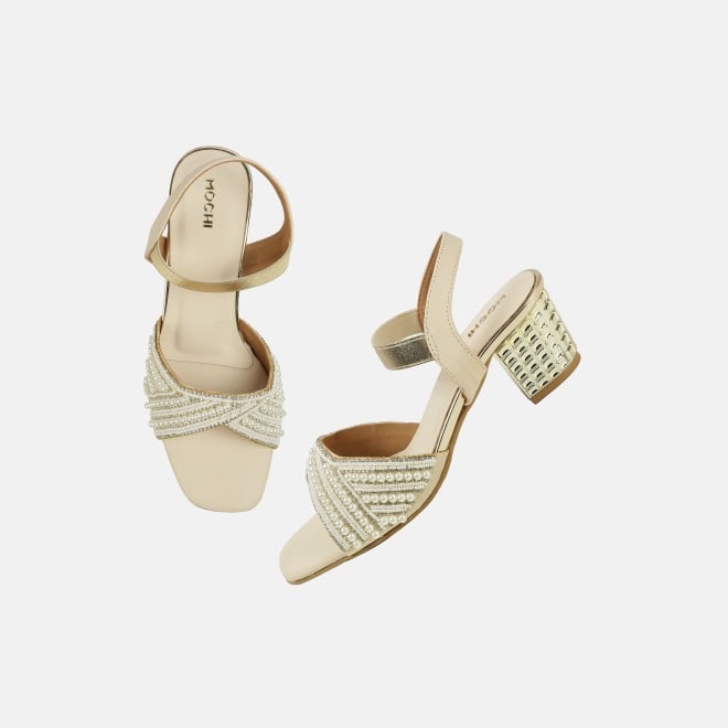 Mochi Women Beige-gold Party Sandals (SKU: 35-1764-51-37)