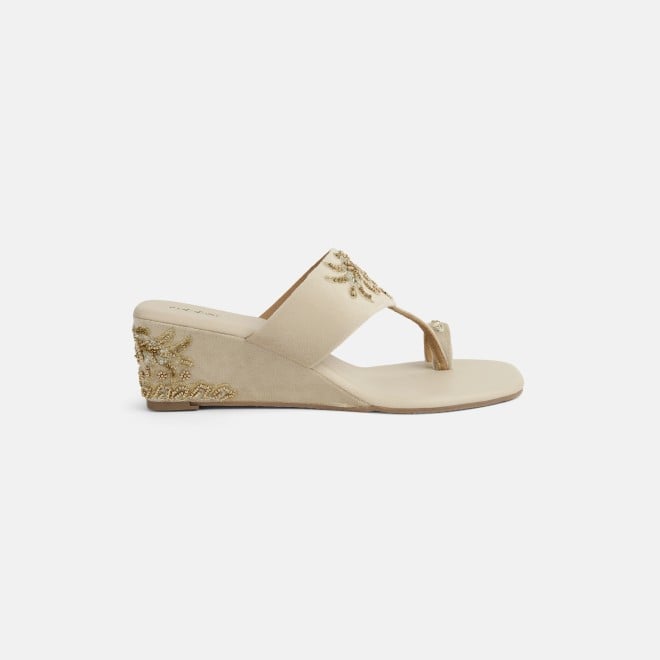 Mochi Women Beige Ethnic Slip Ons (SKU: 35-1767-20-36)