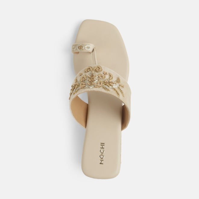Mochi Women Beige Ethnic Slip Ons (SKU: 35-1767-20-36)