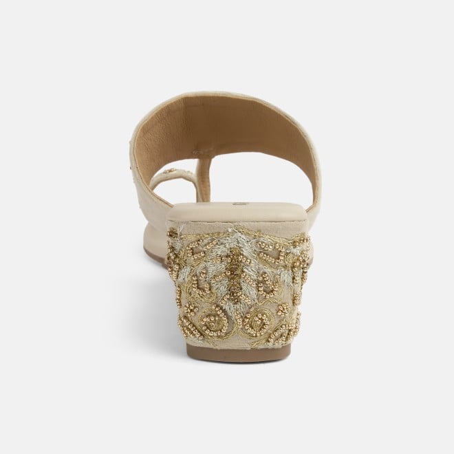 Mochi Women Beige Ethnic Slip Ons (SKU: 35-1767L-20-42)