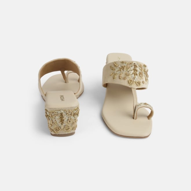 Mochi Women Beige Ethnic Slip Ons (SKU: 35-1767L-20-42)