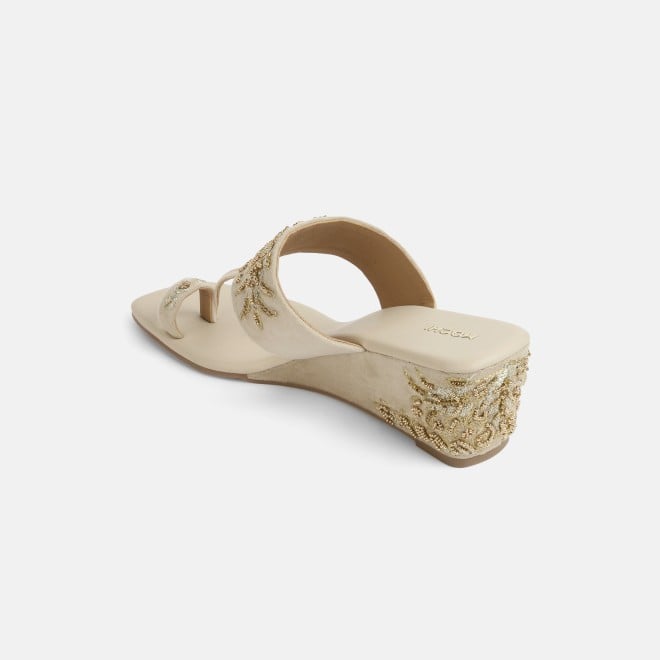 Mochi Women Beige Ethnic Slip Ons (SKU: 35-1767L-20-42)