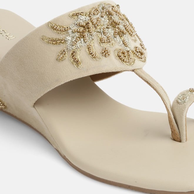 Mochi Women Beige Ethnic Slip Ons (SKU: 35-1767L-20-42)