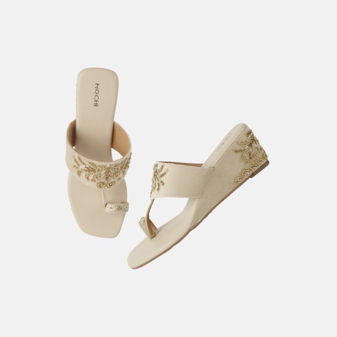 Mochi Women Beige Ethnic Slip Ons (SKU: 35-1767L-20-42)