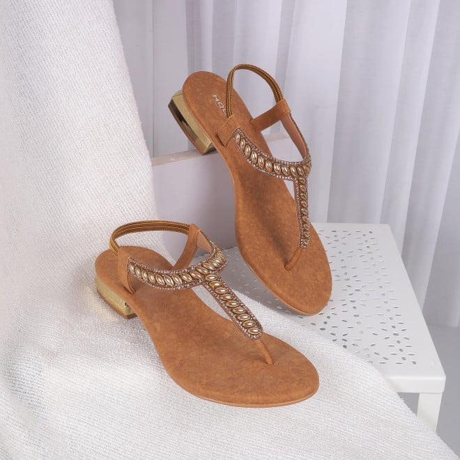 Mochi Women Antique-Gold Casual Sandals