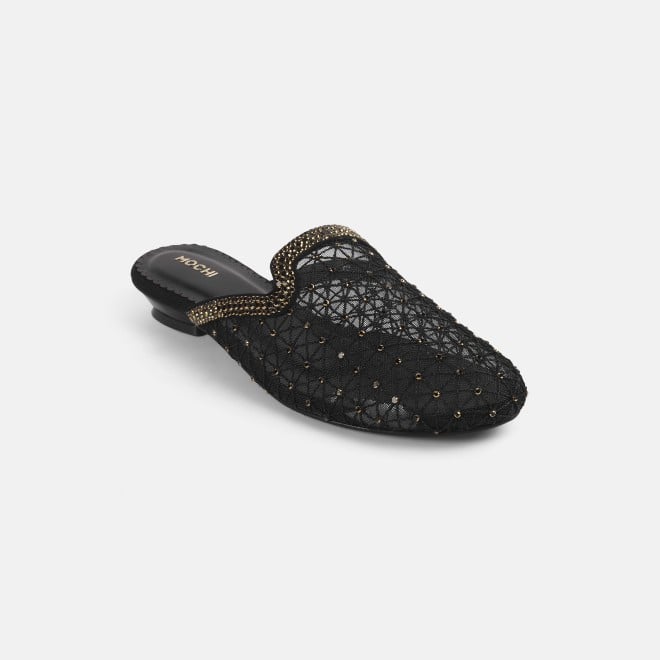 Mochi Women Black Ethnic Slip Ons
