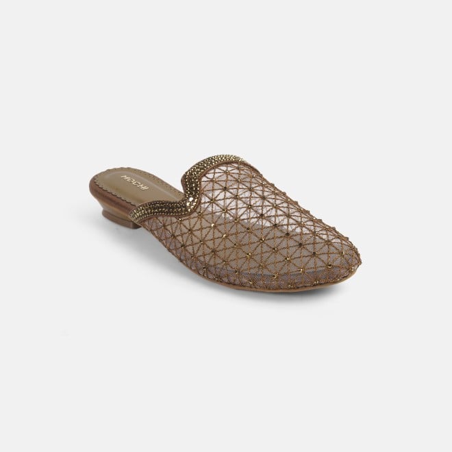 Mochi Women Antic-gold Ethnic Slip Ons