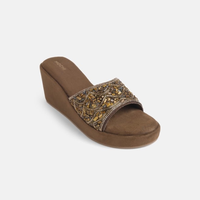 Mochi Women Bronze Ethnic Slip Ons