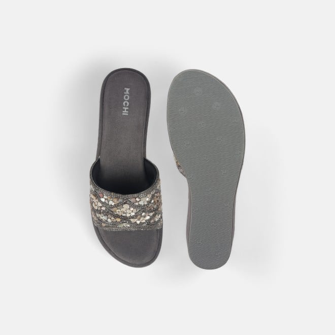 Mochi Women Gun-metal Ethnic Slip Ons (SKU: 35-1984-29-35)