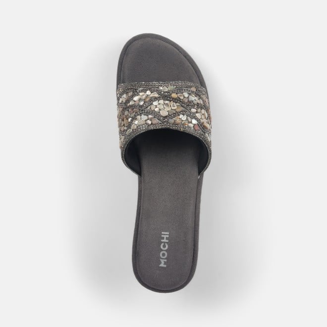 Mochi Women Gun-metal Ethnic Slip Ons (SKU: 35-1984-29-35)