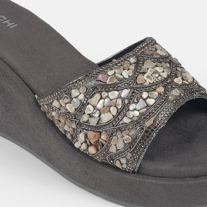 Mochi Women Gun-metal Ethnic Slip Ons (SKU: 35-1984-29-35)