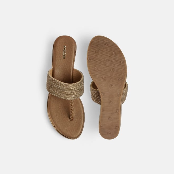 Mochi Women Antic-gold Ethnic Slip Ons (SKU: 35-1986-28-35)